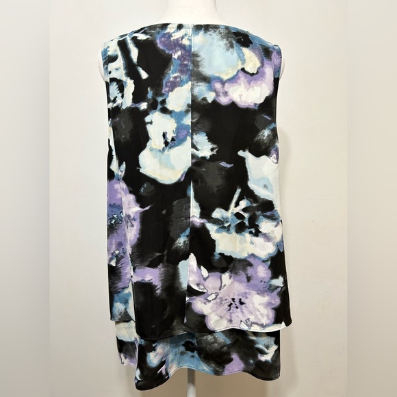 Juicy Couture Embellished Watercolor Floral Double Layer Chiffon Tank Blouse - Picture 8 of 14